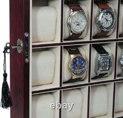 30 Piece Cherry Wood Watch Display Wall Hanging Case and Storage Organizer Box a