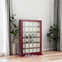 30 Piece Cherry Wood Watch Display Wall Hanging Case and Storage Organizer Box a