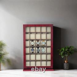 30 Piece Cherry Wood Watch Display Wall Hanging Case and Storage Organizer Box a
