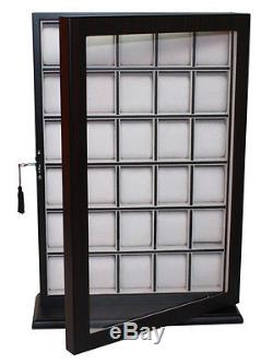 30 Watch Ebony Walnut Wood Display Wall Case Stand Storage Organizer Box Hang