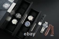 30 Watch Black Wood Display Case Extra Height Drawer Storage Box Stainless Steel