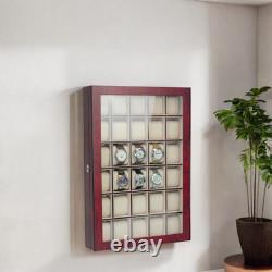 30 Watch Cherry Wood Display Wall Case Stand Storage Organizer Box