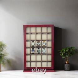 30 Watch Cherry Wood Display Wall Case Stand Storage Organizer Box