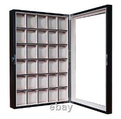 30 Watch Ebony Walnut Wood Display Wall Case Stand Storage Organizer Box Hang