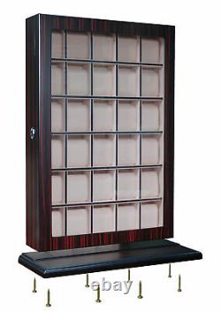 30 Watch Ebony Walnut Wood Display Wall Case Stand Storage Organizer Box Hang