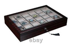 30 Watch Ebony Walnut Wood Display Wall Case Stand Storage Organizer Box Hang