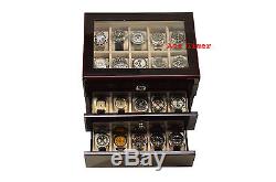 30 watch Glass Top High Gloss Ebony II Display Storage Case Box + Polish Cloth
