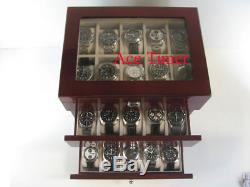 30 watch Glass Top Rosewood Display Storage Case + Polishing Cloth