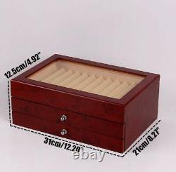 34 Slots Fountain Pen Wood Display Case Holder Storage Collector Box Black