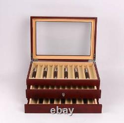 34 Slots Fountain Pen Wood Display Case Holder Storage Collector Box Red