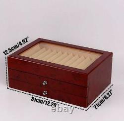 34 Slots Fountain Pen Wood Display Case Holder Storage Collector Box Red