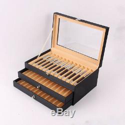 36 Slots Wood Leather Fountain Pen Display Case Holder Storage Collector Box