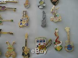 38X Hard Rock Cafe Guitar World Collectible Pins with Wood Glass Display Case LOT