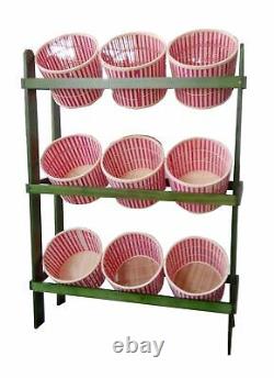 38.5 x 44.0 x 11.3 Tiered Wooden Display, Floorstanding, 9 Baskets Green &