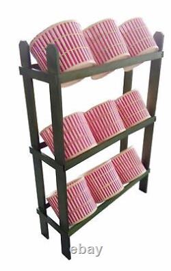 38.5 x 44.0 x 11.3 Tiered Wooden Display, Floorstanding, 9 Baskets Green &