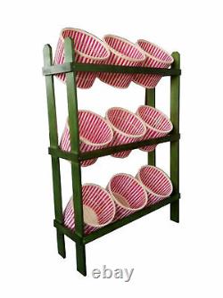 38.5 x 44.0 x 11.3 Tiered Wooden Display, Floorstanding, 9 Baskets Green &