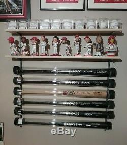 3Bat Baseball Bat Display Rack with 2 Wood Display Shelf / bobblehead shelf