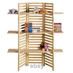 3-Panel Wood Display With 3 Shelves Unit Can Be Stained Or Painted