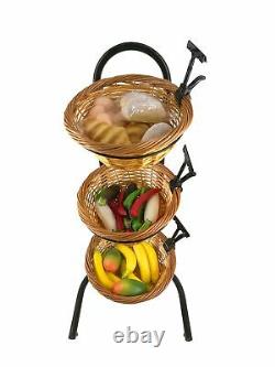 3 Tier Basket Display Produce Rack Vegetable Stand with Sign Clip Wicker Baskets