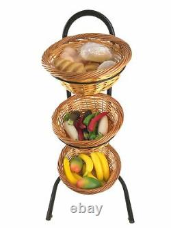 3 Tier Basket Display Produce Rack Vegetable Stand with Sign Clip Wicker Baskets