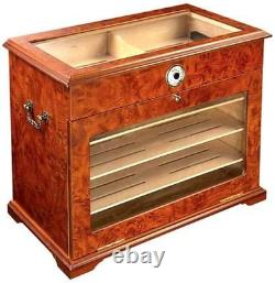 400 Ct BURL Wood Cigar Desktop HUMIDOR Cabinet END Table Display CASE