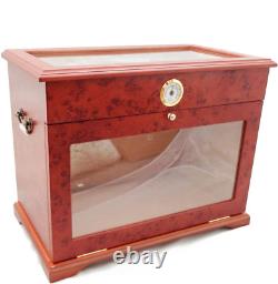 400 Ct BURL Wood Cigar Desktop HUMIDOR Cabinet END Table Display CASE