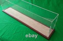 42L x 6W x 8H display case with 3/16 thick acrylic, brown wood frame base
