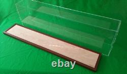 42L x 7W x 14H display case with 3/16 thick acrylic brown wood frame base