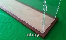 42L x 7W x 14H display case with 3/16 thick acrylic brown wood frame base