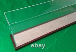 42L x 7W x 14H display case with 3/16 thick acrylic brown wood frame base