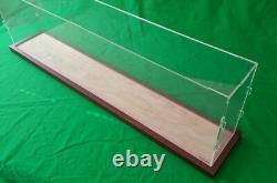 42L x 7W x 14H display case with 3/16 thick acrylic brown wood frame base