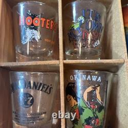 42 Wood Shot Glass Display Case Wall Shelf 40 Hooters Music Travel Sports Bar