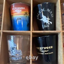 42 Wood Shot Glass Display Case Wall Shelf 40 Hooters Music Travel Sports Bar