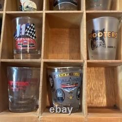 42 Wood Shot Glass Display Case Wall Shelf 40 Hooters Music Travel Sports Bar