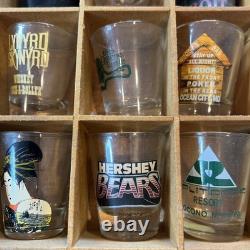 42 Wood Shot Glass Display Case Wall Shelf 40 Hooters Music Travel Sports Bar