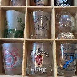 42 Wood Shot Glass Display Case Wall Shelf 40 Hooters Music Travel Sports Bar