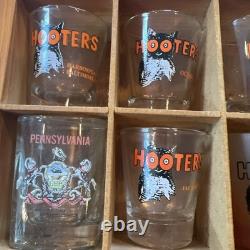 42 Wood Shot Glass Display Case Wall Shelf 40 Hooters Music Travel Sports Bar