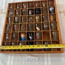 42 Wood Shot Glass Display Case Wall Shelf 40 Hooters Music Travel Sports Bar