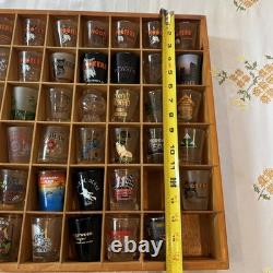 42 Wood Shot Glass Display Case Wall Shelf 40 Hooters Music Travel Sports Bar