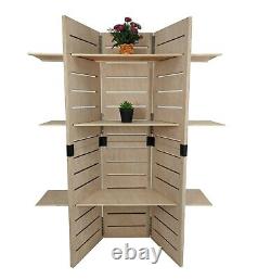 48.0 x 59.5 x 14.5 Wooden Retail Shelving Unit with 3 Shelves, Folding Panels