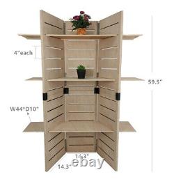48.0 x 59.5 x 14.5 Wooden Retail Shelving Unit with 3 Shelves, Folding Panels