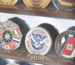 49 Challenge Coin Display Case Mirrored Oak Military Cabinet Wood Shadow Box