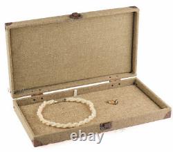 4Pc Jewelry Display Case Jewelry Burlap Case Solid top Wooden Case withFlat Liners
