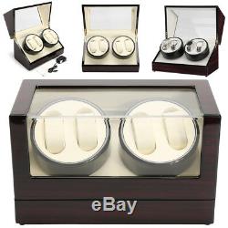 4+0 Automatic Watch Winder Leather Wood Display Case Storage Organizer Box Gift