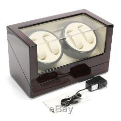 4+0 Automatic Watch Winder Leather Wood Display Case Storage Organizer Box Gift