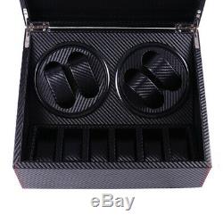 4+6 Automatic Rotation Watch Winder Leather Wood Storage Case Display Box Black