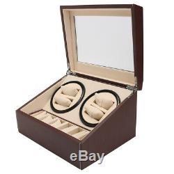 4+6 Luxury Automatic Rotation Leather Wood Watch Winder Storage Display Case Box