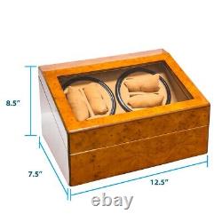 4+6 Rotation Case Walnut Wood Automatic Quad Watch Winder Display Storage Box