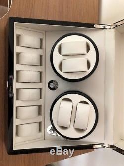 4 Automatic Rotation Black Wood Leather Watch Winder Storage Display Case Box UK