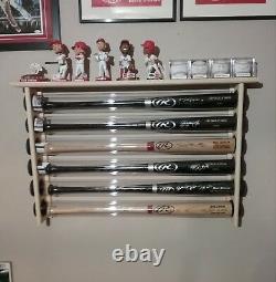 4 Bat Wood Baseball Bat Display Rack with Top Shelf, Bobbleheads